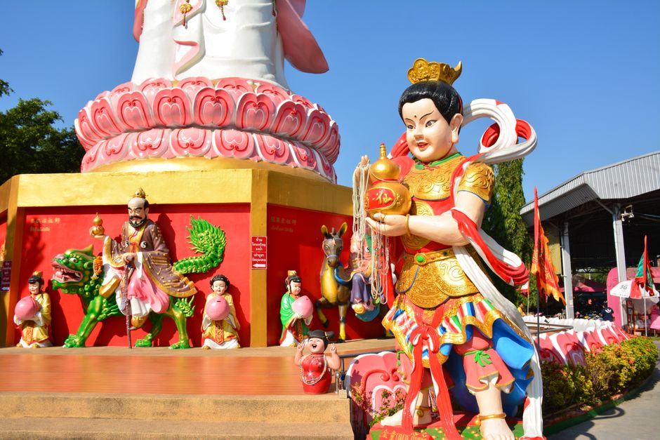 Colorful statues at a Buddhist temple in Bang Kaeo, Thailand.